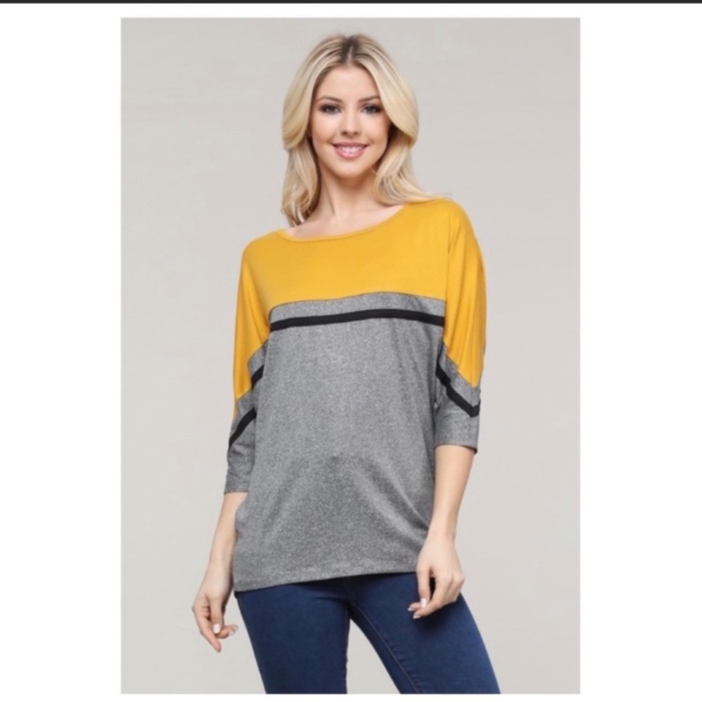 🆕🔥Round Neck Dolman Sleeve Color Block Tunic